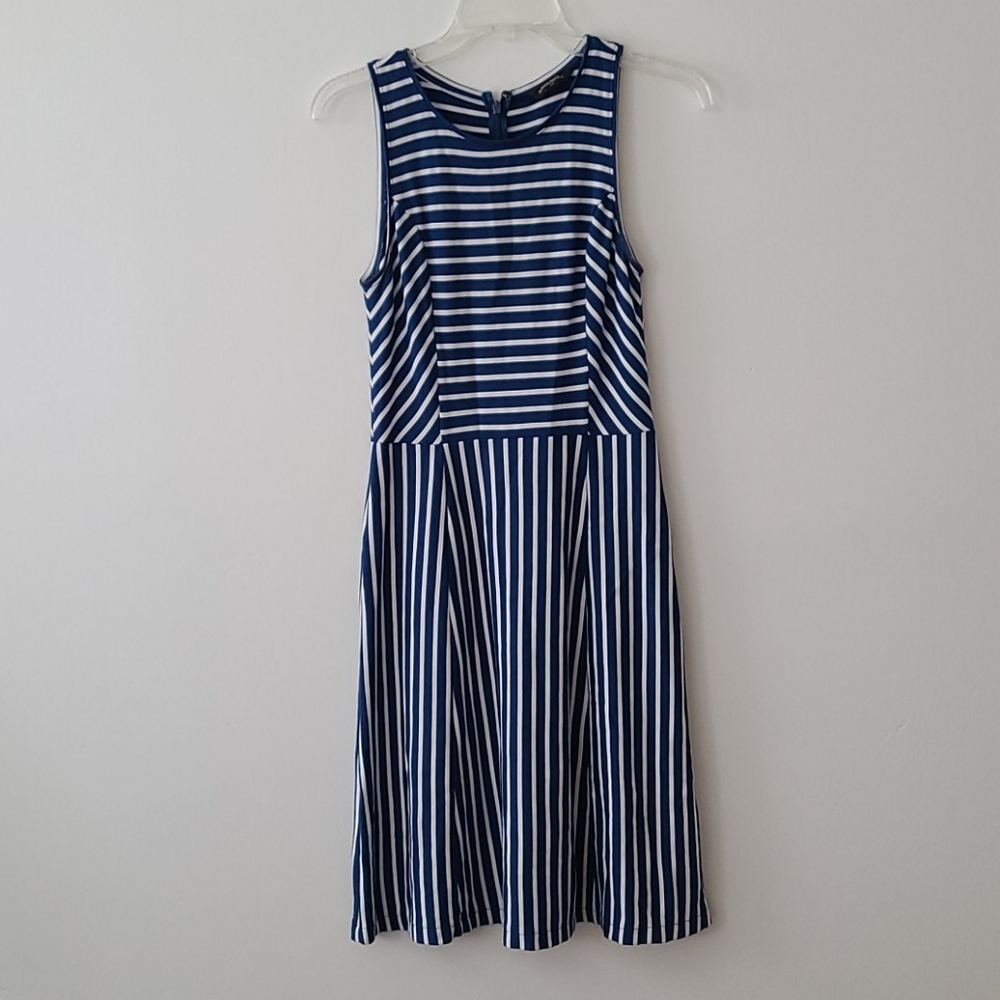 Blue and white striped dress